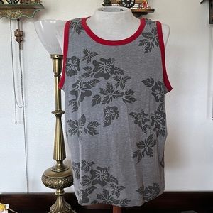MENS OP HAWAII PRINT TANK TOP GRAY AND RED TRIM SIZE XL